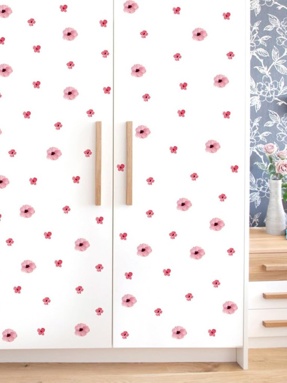 208Pcs Boho Flower Wall Stickers, Peel and Stick Pink Floral Wall Decals, Remova